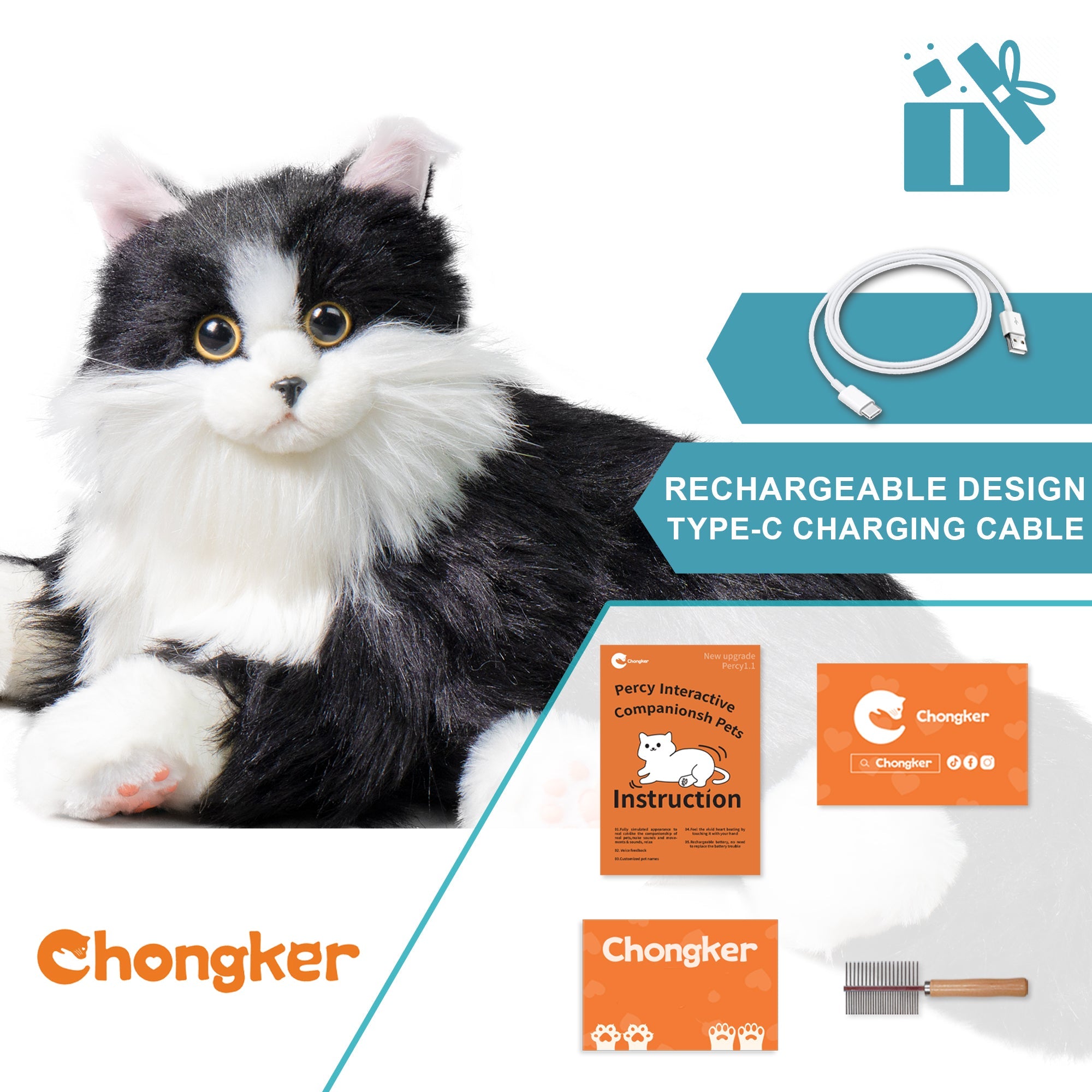 Percy Robot Cat - Interactive Emotional Support Pet Weighted